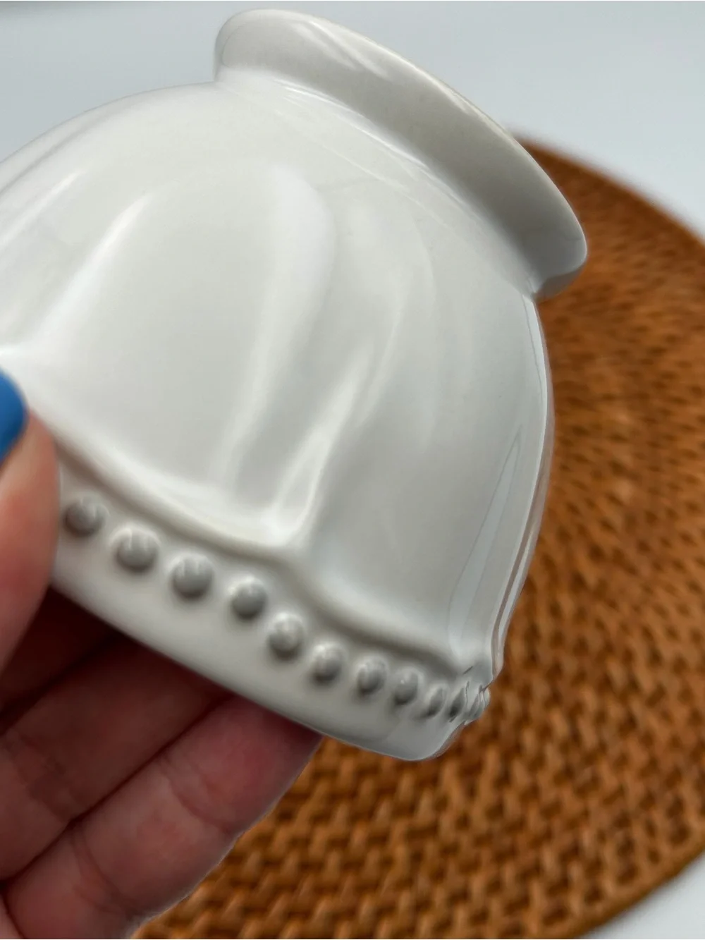 Pottery Barn Emma White Beaded Sugar Bowl Ceramic Rustic Farmhouse With Lid